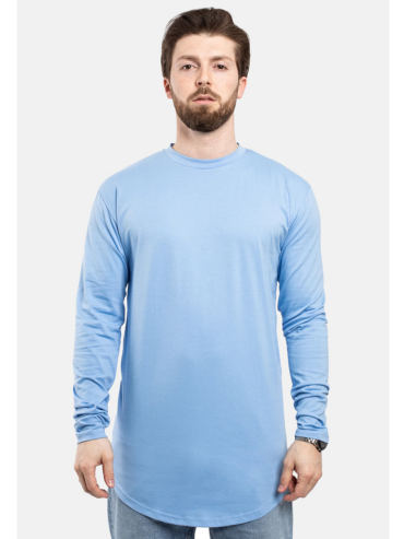 Side Zip Long Sleeve Longline T-Shirt Sky Blue